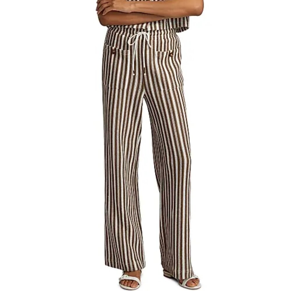 Veronica Beard Zosia Striped Drawstring Pants Color White Brown size M